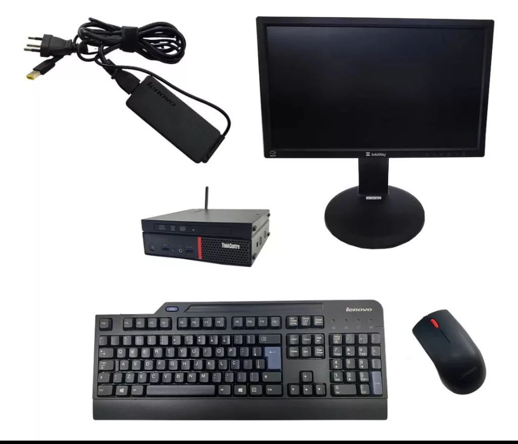 Kit , completo, monitor, teclado e mouse, suporte vesa,,Micro PC Lenovo M910 I5-7500T windows 11 pro original DDR4 8GB SSD 240GB Wifi - Semi Novo (cópia)